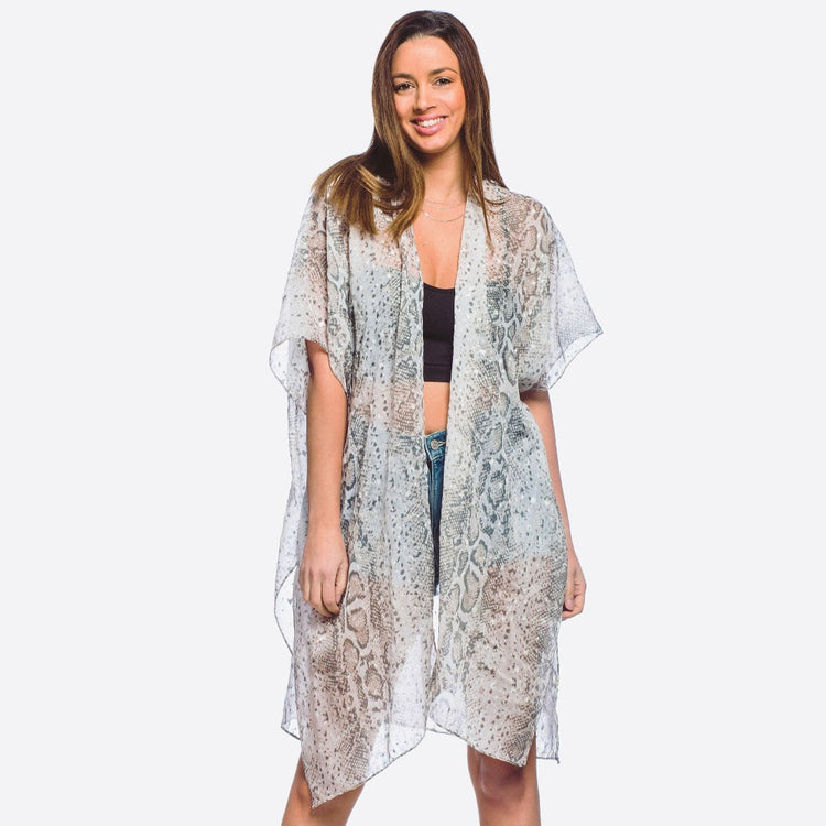 Light Grey Snakeskin Print Kimono