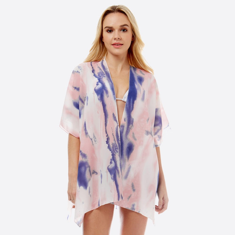 Blue, Pink and White Tie-Dye Kimono